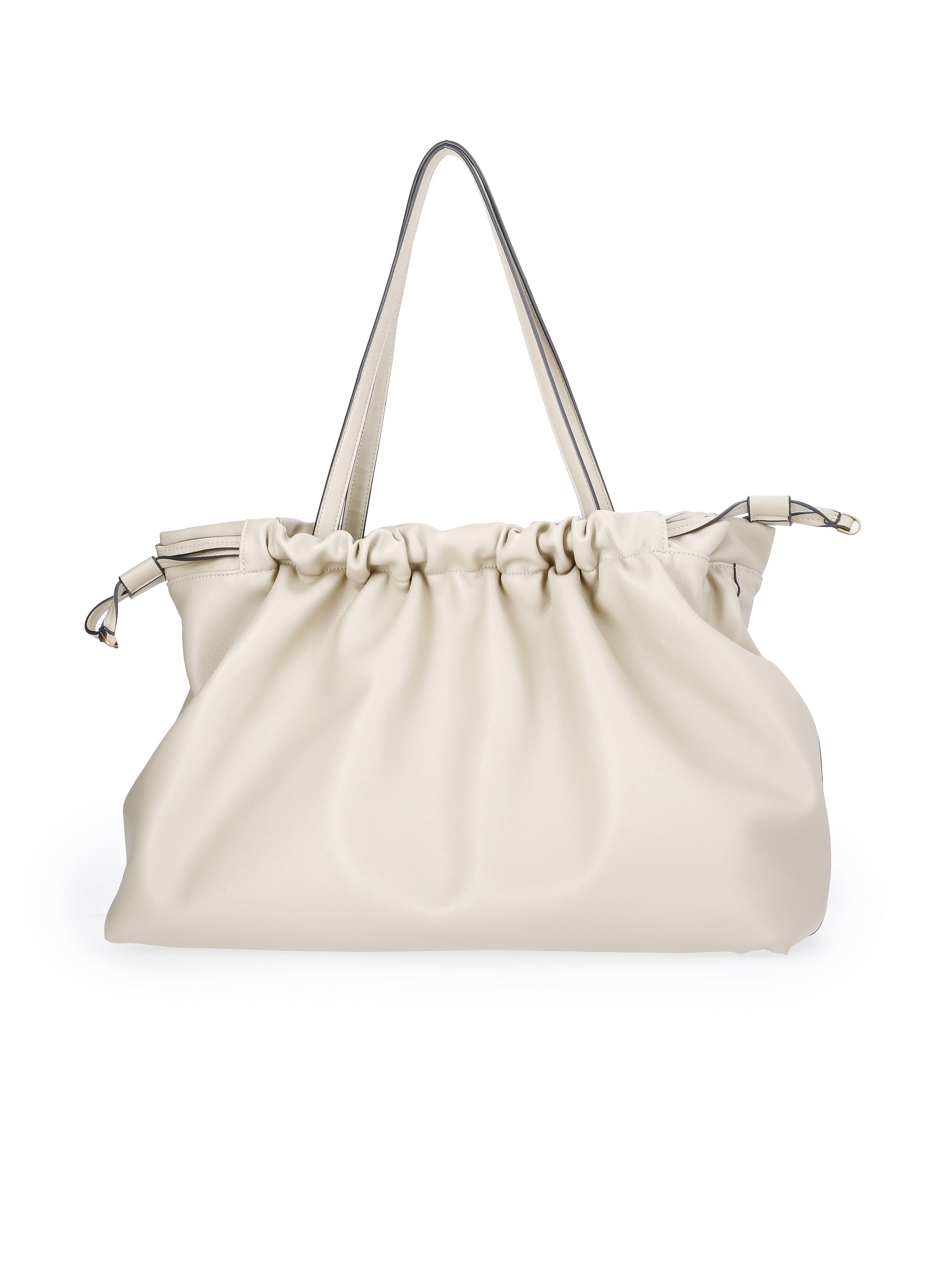 Scoop Women's Faux Leather Oversized Drawstring Pouch Tote, Almond Biscuit