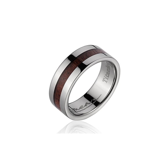 Genuine inlay Hawaiian koa wood wedding band ring titanium 8mm size 12