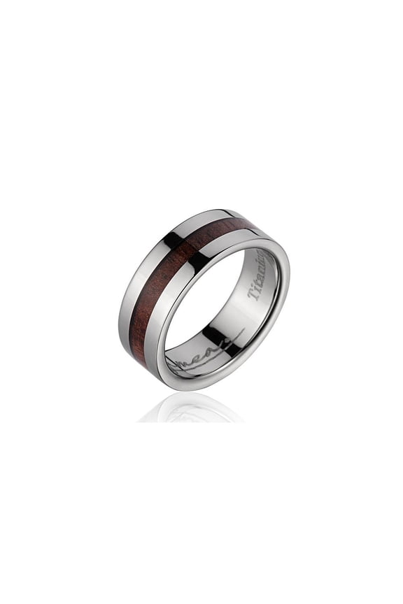 Genuine inlay Hawaiian koa wood wedding band ring titanium 8mm size 6