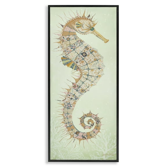 Stupell Industries Patterned Spikey Seahorse Animals & Insects Painting Black Framed Art Print Wall Art, 10 x 24