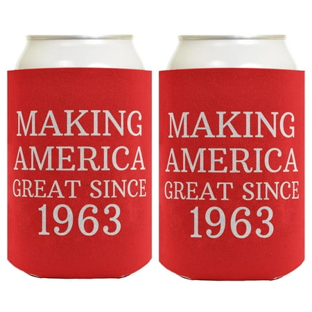

60th Birthday Gifts for All Making America Great Since 1963 2-pack Can Coolie Drink Coolers Coolies Red