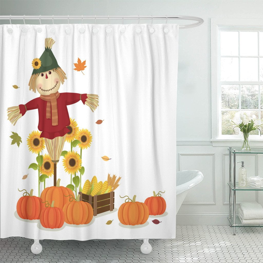Thanksgiving Fall Harvest Pumpkin Red Truck Waterproof Fabric Shower Curtain Set 