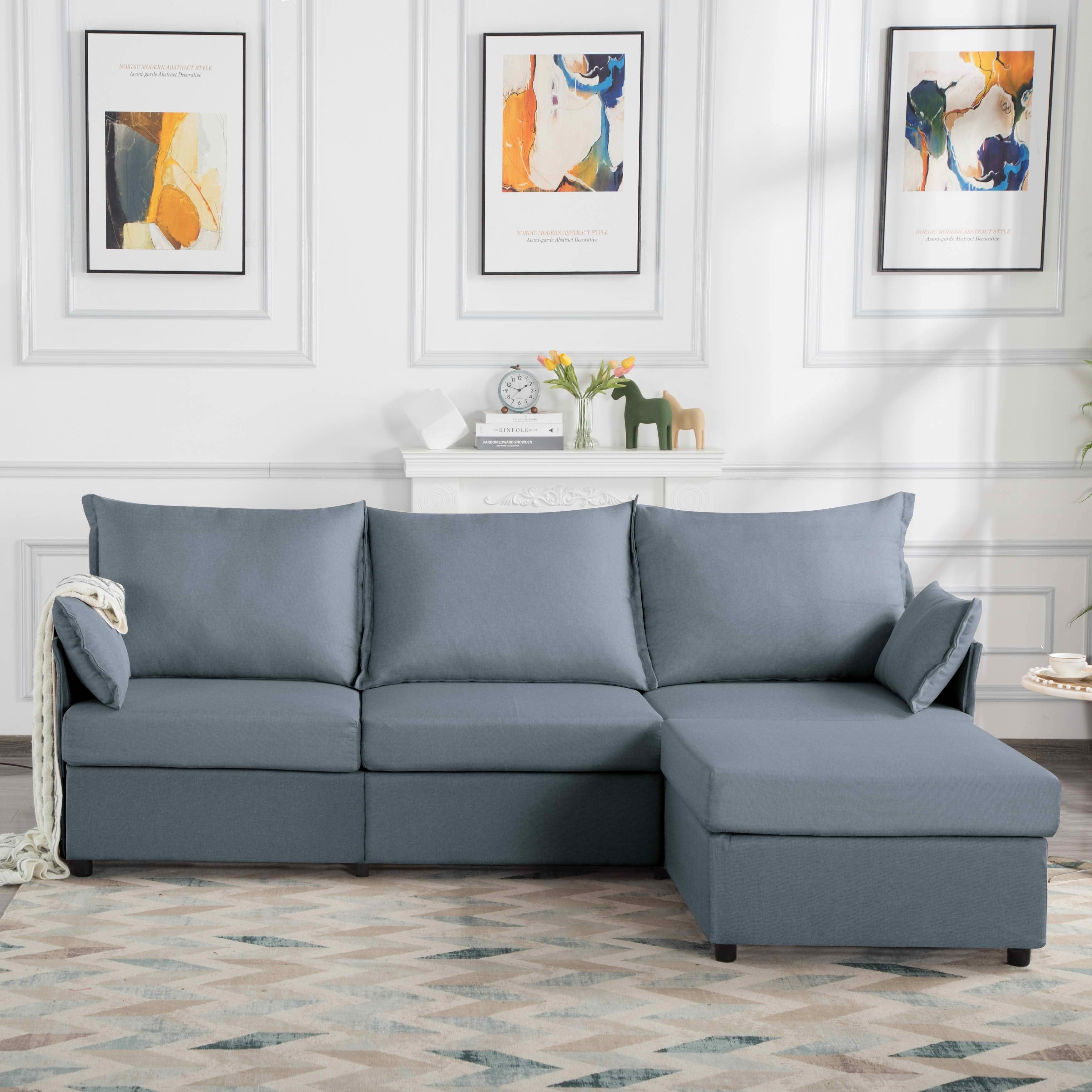 MAYEERTY 93.7" Modular Sofa with Ottoman - Removable Washable Covers, 3 Colors, 2 Arm Pillows