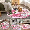 thumbnail image 5 of Round Rugs 5Ft, Pink Gnomes Valentines Round Area Rug Washable Indoor Throw Carpet, Teal Botanical Rustic Soft Non Slip Circle Rug for Cabinet Bathroom Home Decor Aesthetic, 5 of 8