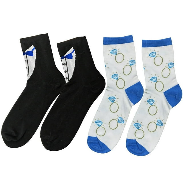 Coofit 2 Pairs Cotton Socks Diamond Suit Pattern Novelty Socks Tube Socks for Couples