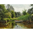 thumbnail image 2 of Monsted, Peder Mork 24x19 Black Ornate Wood Framed with Double Matting Museum Art Print Titled - A forest lake with a rowboat, 2 of 4