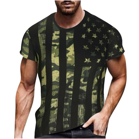 Odeerbi Summer Graphic T-Shirts for Men Fashion Independence Day Cross printing Tops 2025 Casual Loose Short Sleeve T-Shirt Camouflage