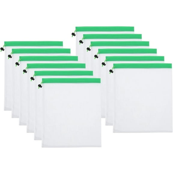 12 Pack Reusable Produce Bags, Small Mesh Produce Bags Drawstring, Mesh Vegetable Bags and Reusable Storage Bags,Nylon Mesh Drawstring Pocket for Storage and Transportation