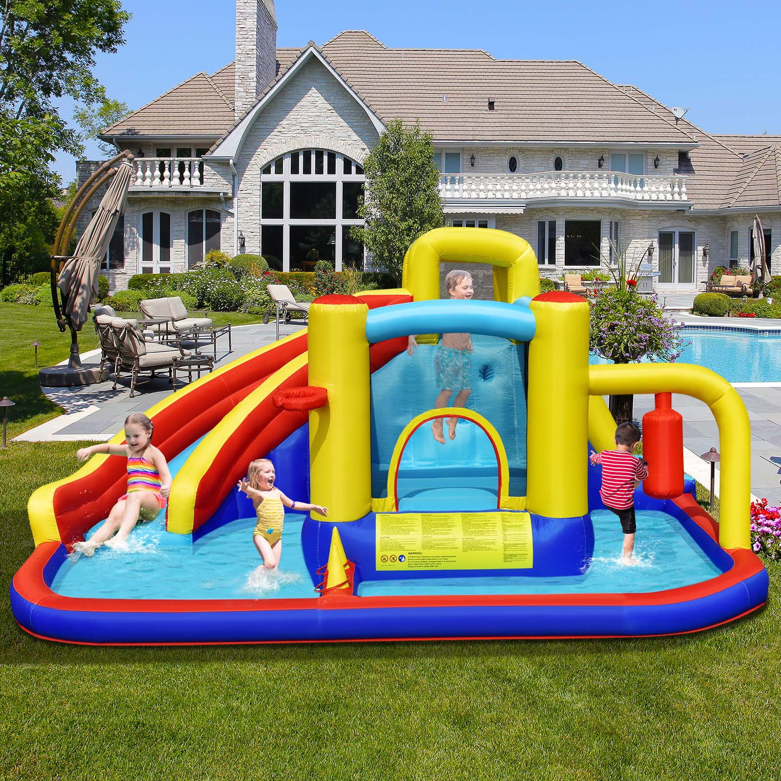 Infans 7-in-1 Inflatable Water Slide Water Park Kids Bounce Castle With 735W Air Blower