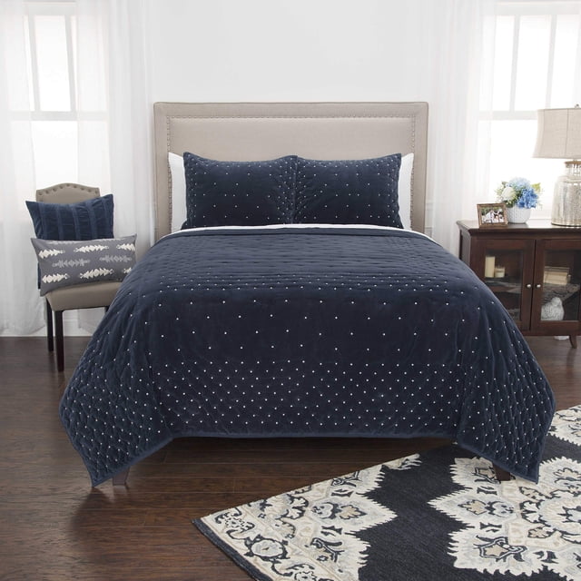 Edredón Rizzy Home BQ4930, 269 x 234 cm, terciopelo de algodón azul