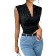 thumbnail image 2 of Summer Tops for Women V Neck Going Out Tops Stretchy Sequin Tank Casual Outfits Black XL, 2 of 7