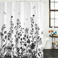 thumbnail image 2 of Grey Botanical Shower Curtain, Waterproof Shower Curtains for Bathroom, Dragonfly Flower Leaf Retro Ink Style Washable Fabric Bathtub Curtain Set Bath Decor with 12 Hooks 72"x78", 2 of 8