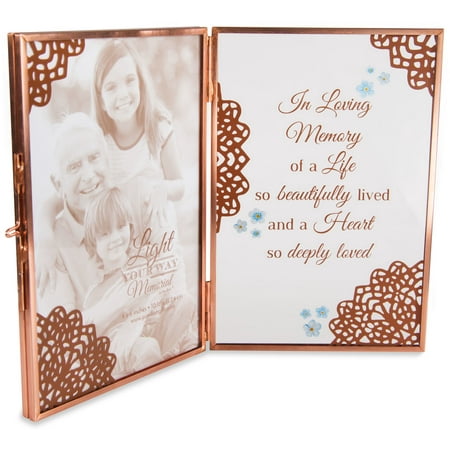 Square Trim Copper Frame Pavilion - In Loving Memory of a Life so Beautifully Lived and a Heart so Deeply Loved - Clear Glass and Metal Copper Folding 4x6 Picture Frame ()