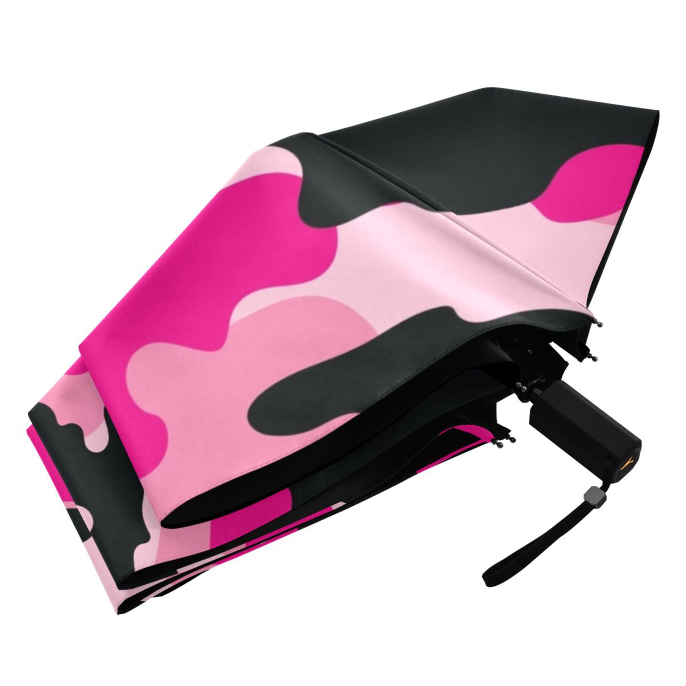 Pink and Black Camouflage Compact Folding Umbrella for Rain Windproof Travel Umbrella UPF 50+ Lightweight Packable Arc Size