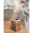 thumbnail image 4 of Laundry Hamper With Lid PE Rattan Powder Coating Frame Clothes Hampers with 01 Removable Bags, 100L, Brown Color, 4 of 8