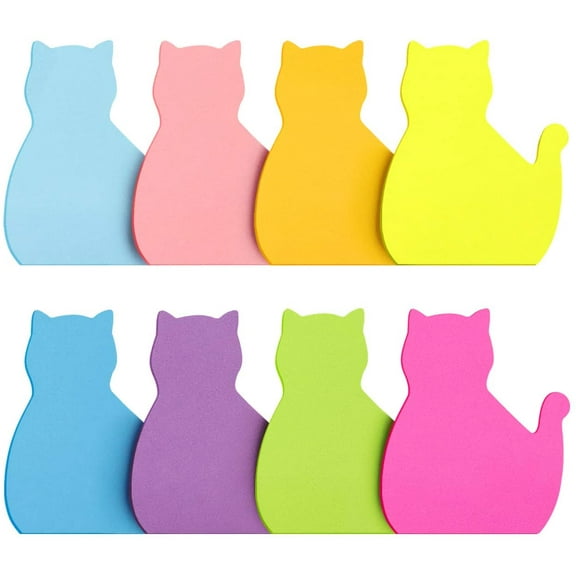 Cat Shape Sticky Notes 8 Color Bright Colorful Sticky Pad 75 Sheets/Pad Self-Sticky Note Pads (8 Pads)