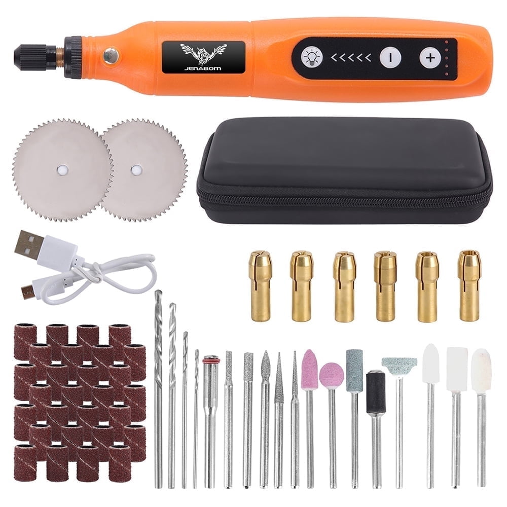 JENABOM 58 in 1 Mini Cordless Rotary Tool, 3.7V Electric Rotating Tool , LED Lights, 5-Speed and USB Charging, Used for Polishing, Carving, and DIY (Orange)