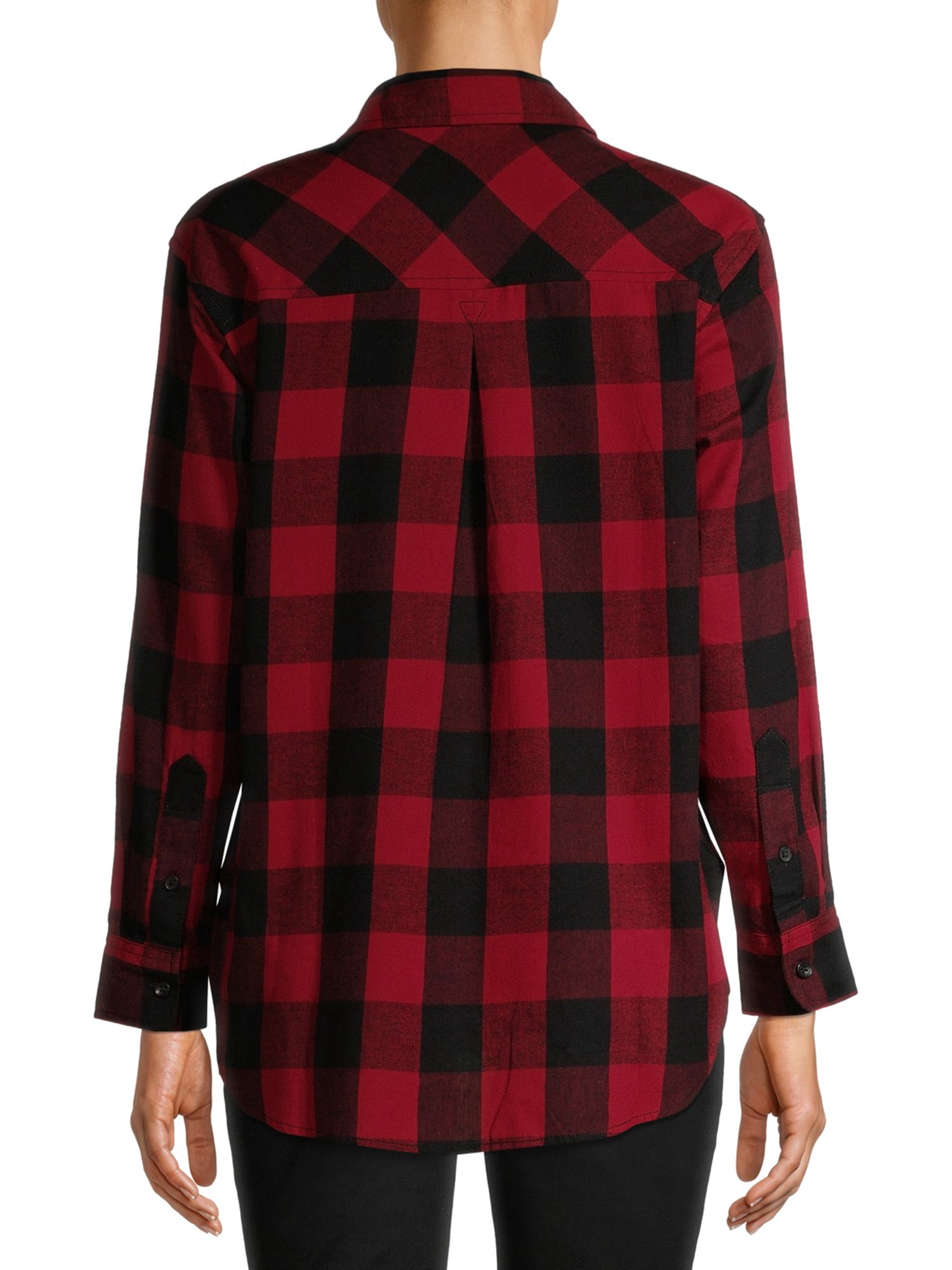 Time and Tru Women's Plaid Flannel Button Front Shirt