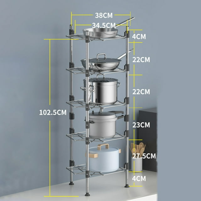 Étagère de Cuisine en Acier Inoxydable à 5 Niveaux avec Plateau de Drainage - Étagère de Rangement Multi-Couches pour Casseroles, Options Personnalisables (2/3/4/5), Résistant à la Rouille, Assemblage et Nettoyage Faciles