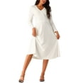 thumbnail image 1 of Vestido midi de manga larga con volantes y envoltura falsa de INSPIRE CHIC para mujer en otoño con bolsillos blanco S, 1 of 5