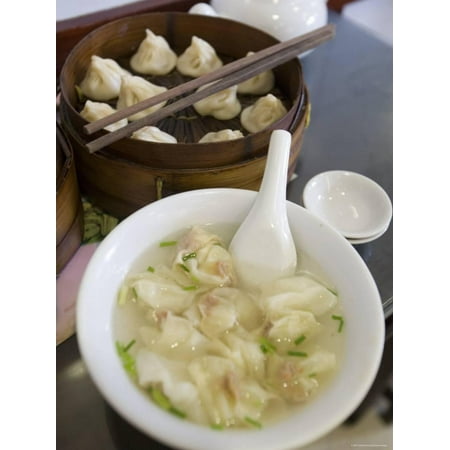 Art Print Greg Stocks - Wanton Soup and Basket of Dumplings at Nan Xiang Dumpling Restaurant, Shanghai, China Print Wall Art By Greg Elms