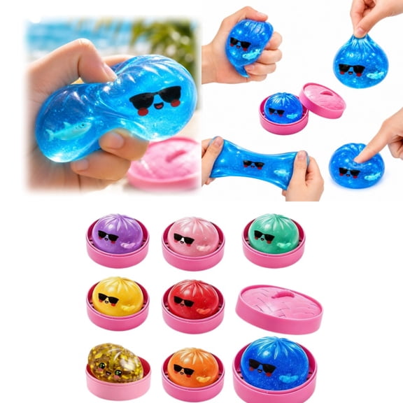 Glitter Dumpling Squishy Sensory Toy With Steamer, Soft Slow Rising Stress Ball, Colorful Design Fidget Squeeze for Anxiety Relief, Party Favor Gift for Children