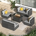 thumbnail image 3 of RADIATA 7-Piece Patio Furniture Set with Fire Pit Table, Outdoor Sectional with Fire Pit Table, Patio Couch Set with Fire Pit Table, Patio Furniture Set Outdoor Sectionals,Gray/Light Gray, 3 of 9