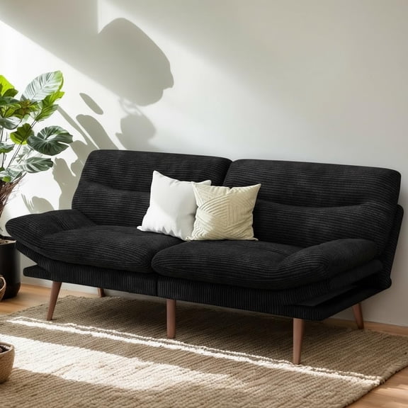 Convertible Futon Sofa Bed with Adjustable Backrest and Armrests 66in Black