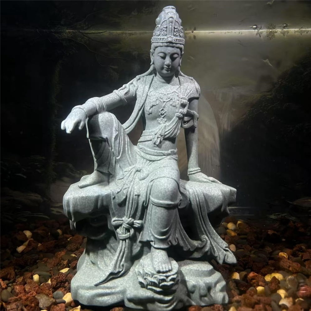 Aquarium Buddha Statue Guanyin Buddha Sandstone Sculpture for Zen Garden Fish Tank Home Decor