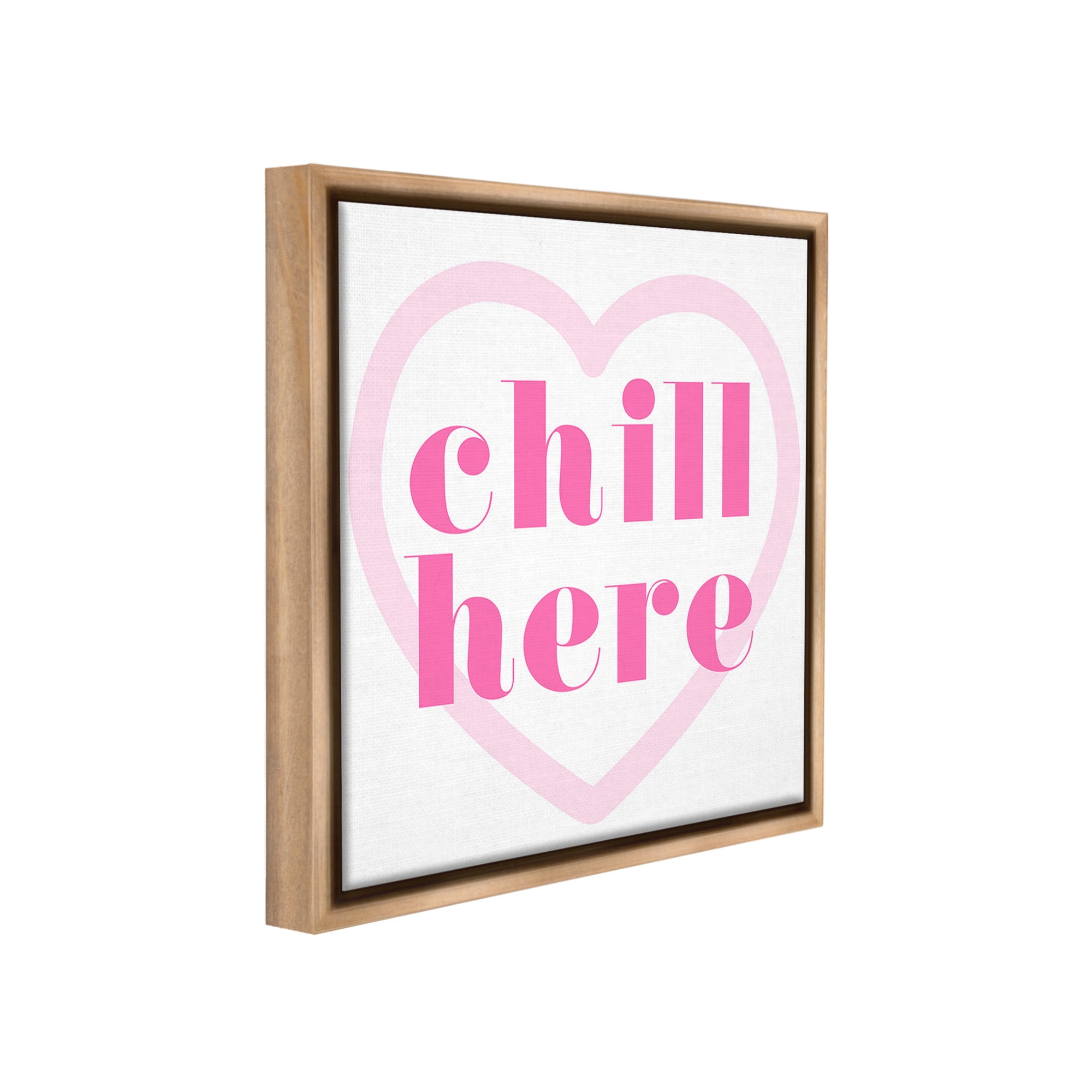 Stupell Industries Chill Here with Heart Typography Painting Brown Floater Framed Canvas Art Print Wall Art, 25 x 25