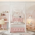 thumbnail image 3 of Homfa Twin Size Canopy Bed Frame, 1 Big Drawer Storage Platform Bed, Button Tufted Upholstered Headboard with Charging Station, Pink, 3 of 5