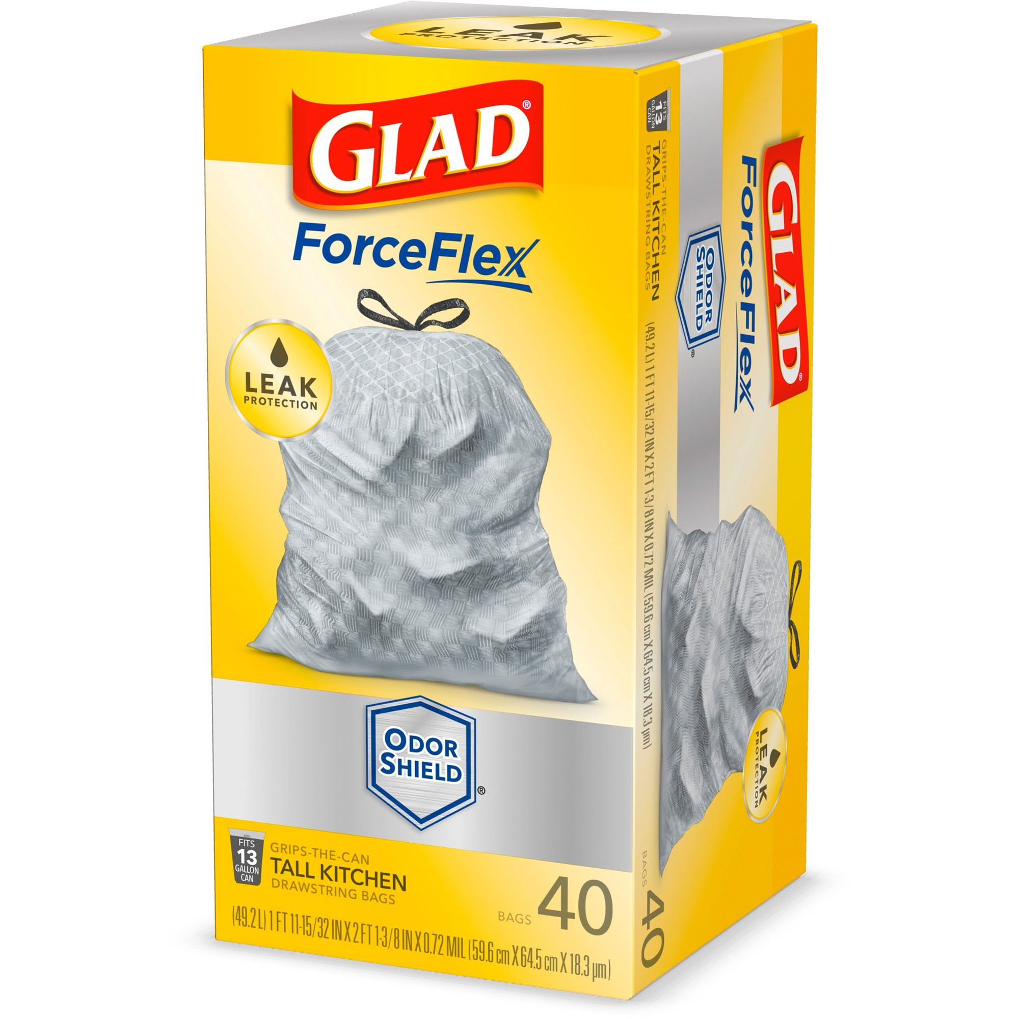 Glad ForceFlex 13 gal Tall Kitchen Bags Drawstring 45 pk 0.9 mil