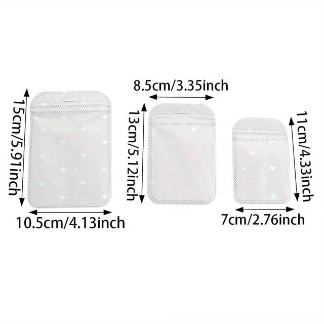 50 bolsas holográficas de Mylar Bolsas resellables a prueba de olores con diseño de estampado de corazón for brillo de labios, joyas y pestañas Embalaje de regalo ideal for pequeñas empresas