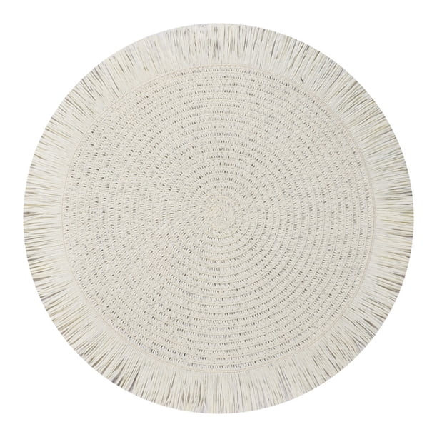 Manteles individuales redondos trenzados con borlas tejidas para cocina y comedor, manteles individuales de tela natural resistentes al calor para uso en interiores y exteriores.