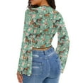 thumbnail image 3 of SCRAWLGOD Floral Horse Women Bell Sleeve Tops Size S Women's Floral Print Bell Long Sleeve Crop Blouse Soft Summer Mock Neck Crop Tops Vintage Slim Shirts, 3 of 7