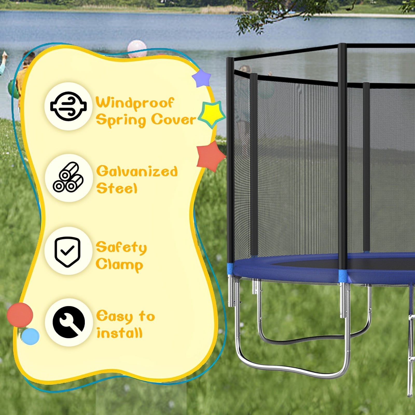 12FT Outdoor Trampoline with Basketball Hoop and Ladder for Kids and Adults，Heavy Duty Recreational Trampoline with Safety Enclosure,Anti-Rust Frame,Backyard Trampoline for Gift,Blue