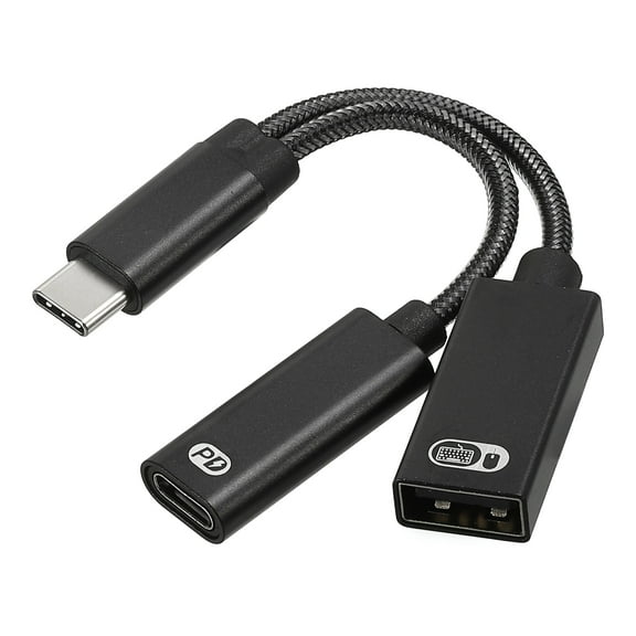 USB C to OTG USB Adapter and Type C 60W PD Fast Charging Cable 2 in 1 USB C Splitter with Fast Charger Cable, Black