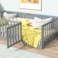 thumbnail image 4 of UHOMEPRO Twin Floor Bed with High Fence & Door, Montessori Floor Bed with 21.5" Safety Guardrails, Solid Wood Twin Beds Frame for Kids Girls, Boys, with Slats, Grey, 4 of 7