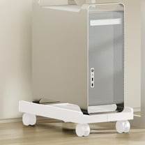 Hovmgk Adjustable Computer Tower Stand with 4 Locking Rolling Casters, Ventilated Mobile Cart Rack for Desktop, PC Host & Tower Storage, Office & Home Use, Fits Most Towers, White & Black
