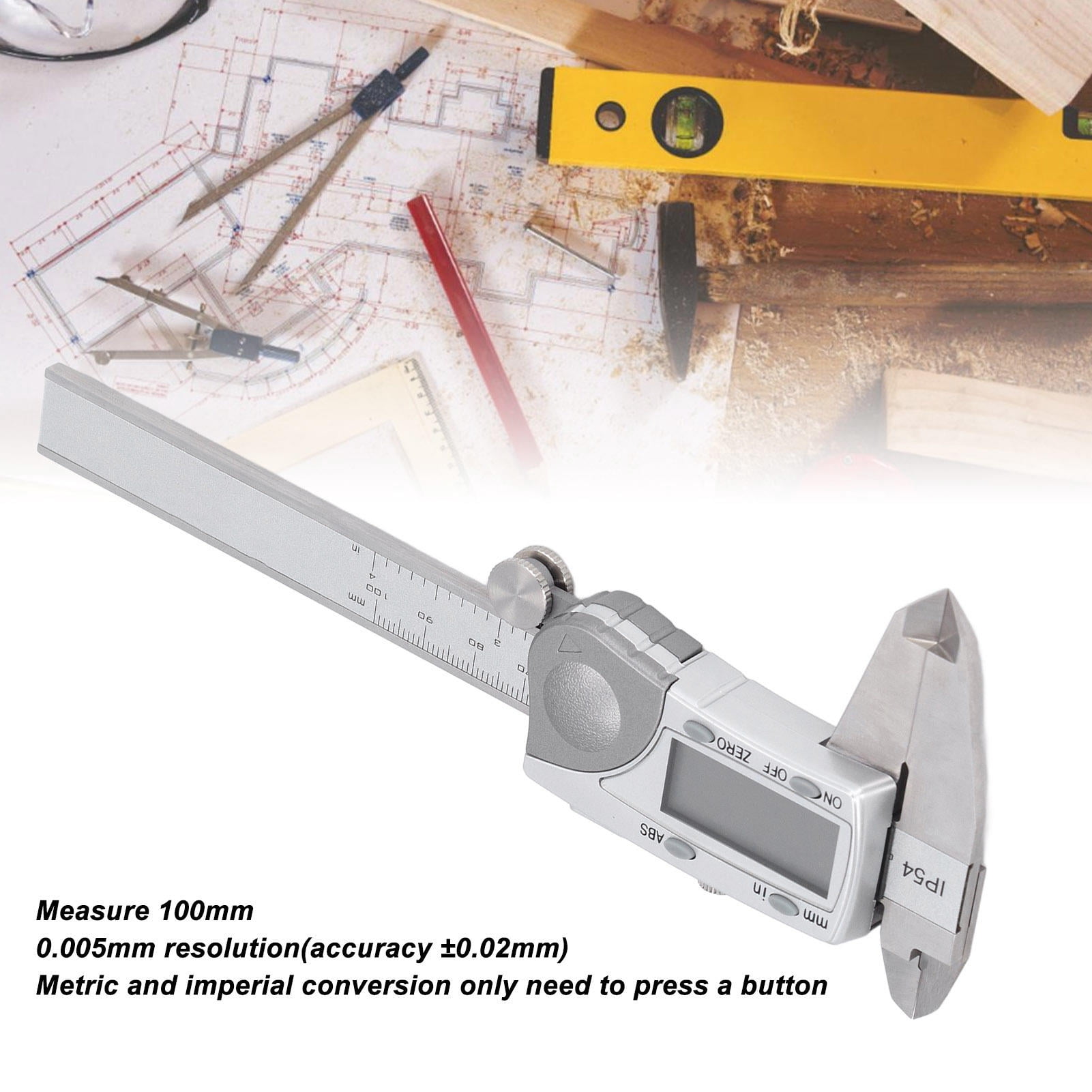BIMZUC Digital Caliper Measuring Tool Industrial Electronic IP54 Waterproof Stainless Steel Precision Micrometer 0-100mm Range 0.0005in 0.005mm Resolution Easy Read LCD Display For DIY
