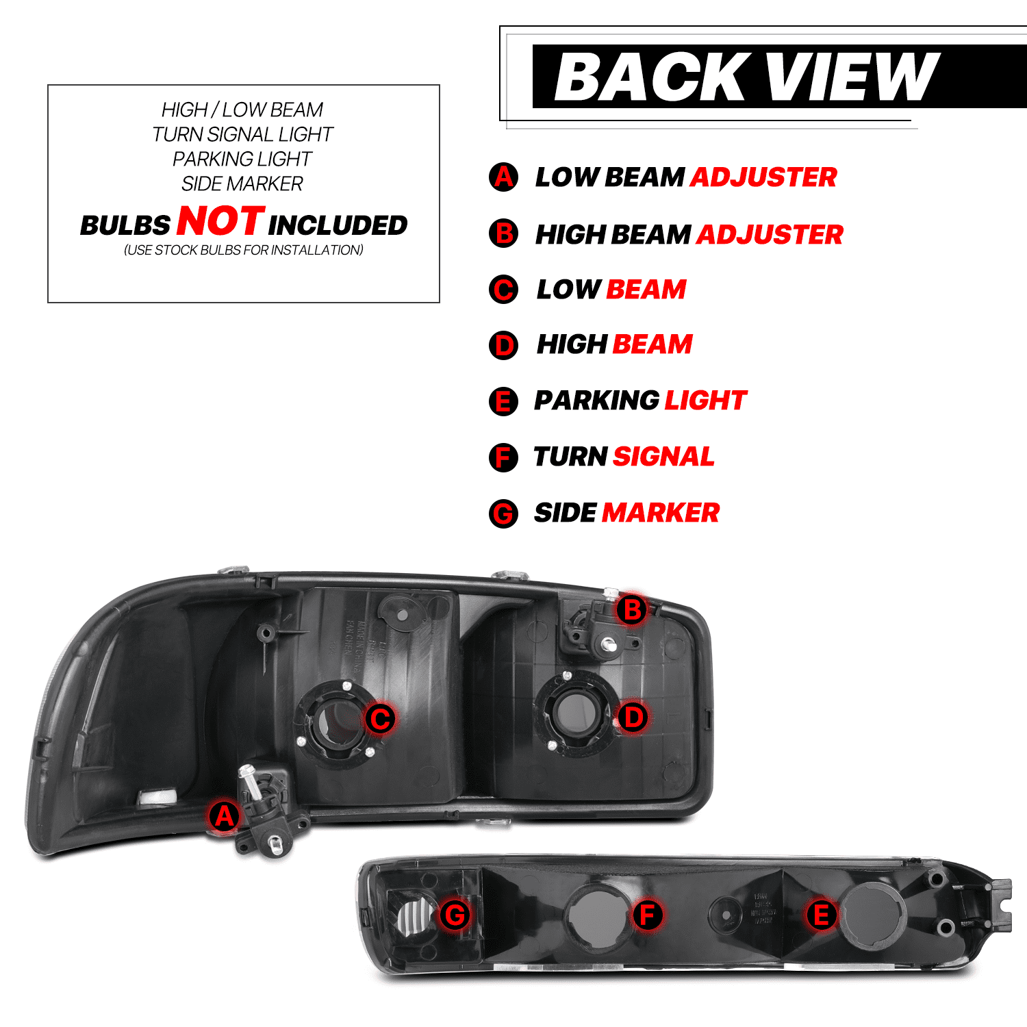 M-AUTO Headlight Assembly Headlamps Replacement for 1999-2007 GMC Sierra Truck, Black Housing Clear Lens Clear Reflector