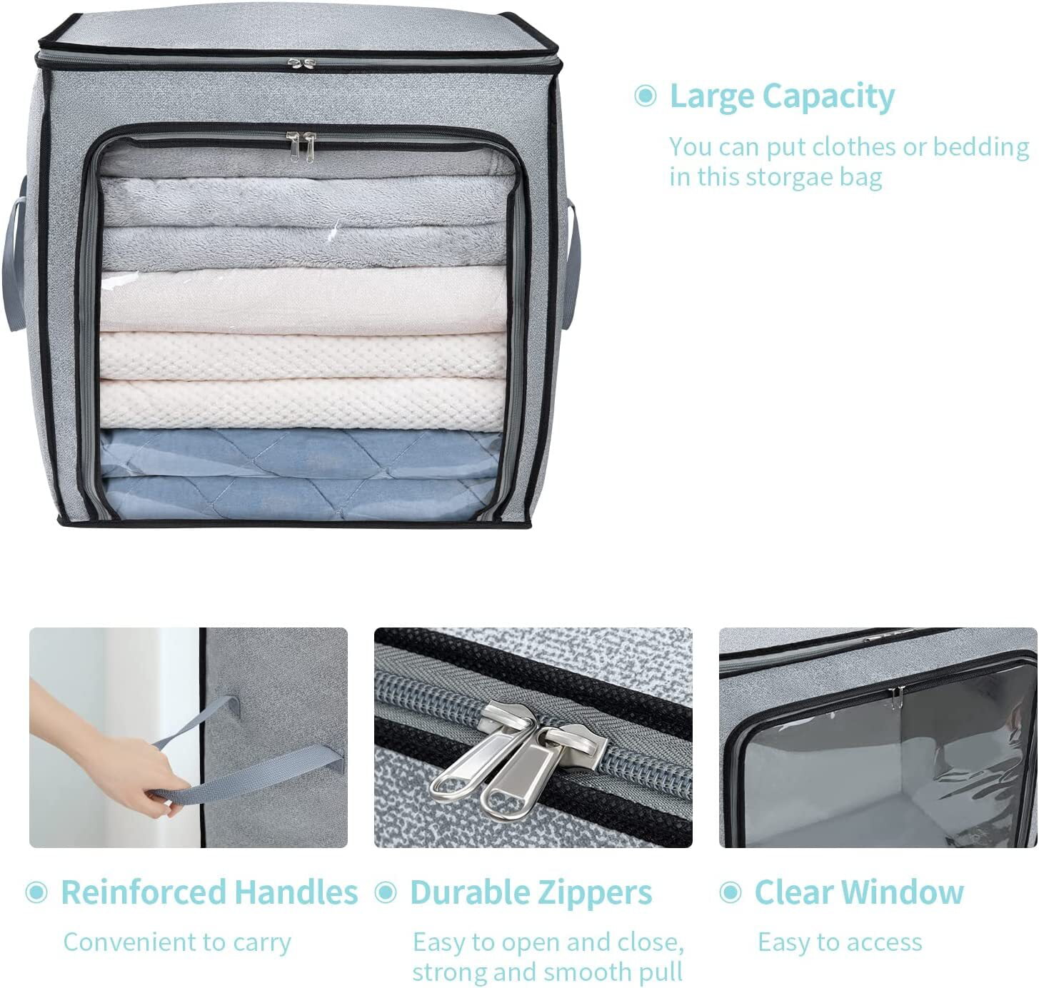 2/4/6 Pack Clothes Storage Bags, Premium Fabric, Foldable & Lightweight  with Clear Window, Reinforced Handle, and Sturdy Zipper - Ideal for  Bedroom, Closet, Comforter, Seasonal Clothing & More, Perfect Size for  Organizing 
