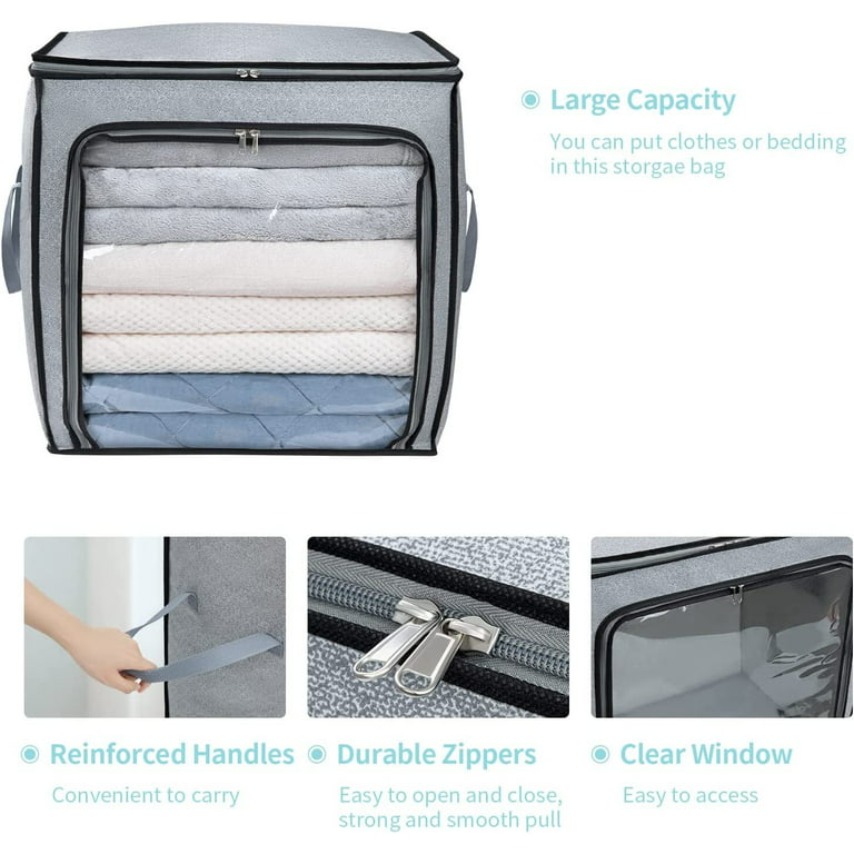 MISSLO 120L Jumbo Clothes Storage Bags Dustproof Zipper Closet Organizer Blanket  Storage Bag with Clear Window for Bedding,Comforter,Clothing 