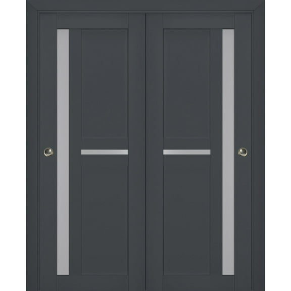 Sliding Closet Bypass Doors with Frosted Glass | Veregio 7288 Antracite| Sturdy Rails Moldings Trims Hardware Set | Wood Solid Bedroom Wardrobe Doors -36" x 84" (2* 18x84)