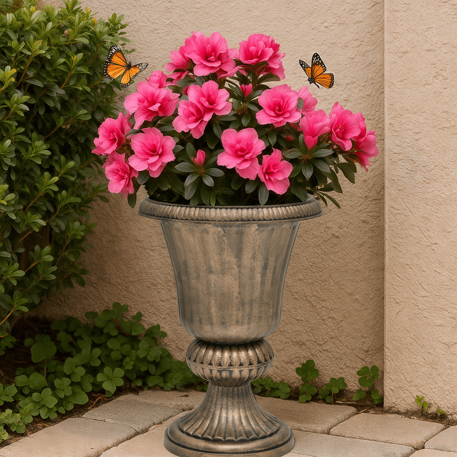 Magshion 20" Urn Planters 2-Pack, Weatherproof Tall Plastic Flower Pots for Indoor/Outdoor Garden Patio Porch Entryway Decor, Bronze