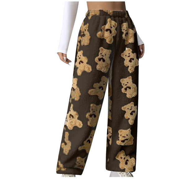 Oplxuo Cute Bear Fuzzy Pajama Pants for Women Soft Fluffy Fleece Warm Pjs Bottoms Winter Plush Lounge Pants Sleepwear