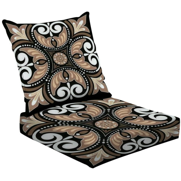 2Piece Deep Seating Cushion Set Black white tile Outdoor Chair Solid