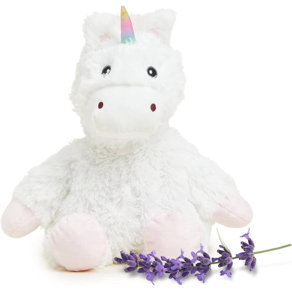 warmies 13” White Unicorn Stuffed Animal, Microwavable Heated Plushies and Weighted Soft Plush Toys