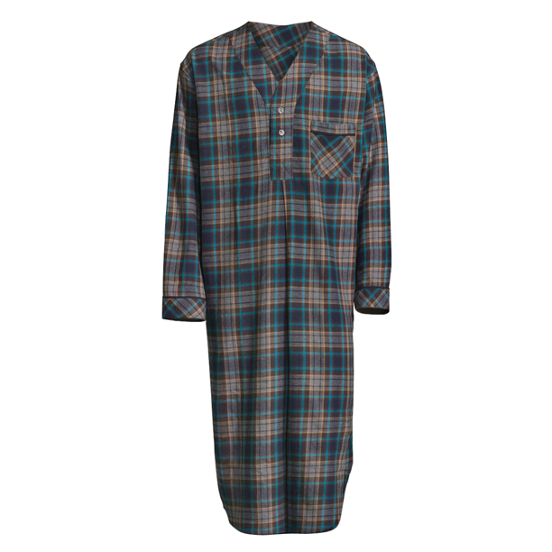 Stafford Stafford Men's Flannel Nightshirt Teal Brown Plaid Small