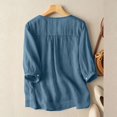 thumbnail image 4 of ZHAOCHENG Blusa informal holgada de color liso con mangas 3/4 y cuello redondo con bordado floral de verano para mujer, 4 of 4